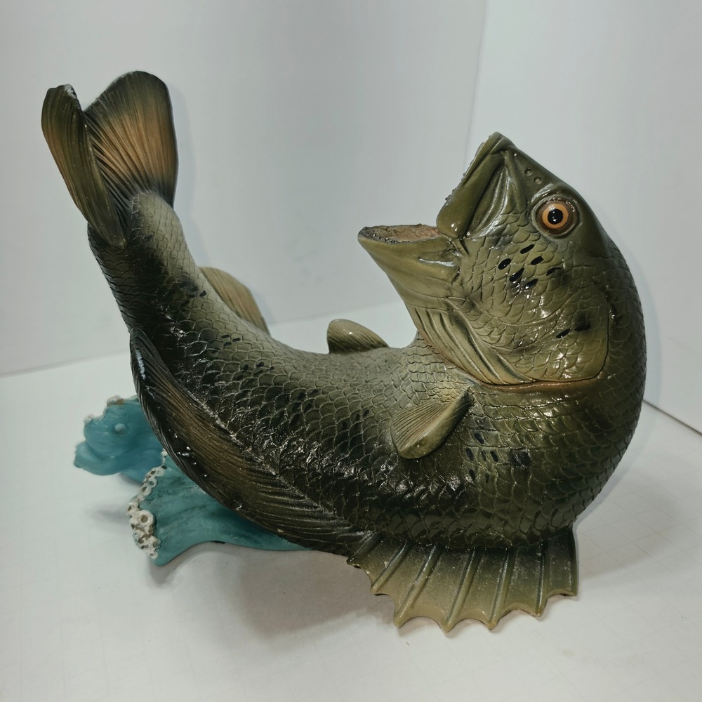 Largemouth Bass Wine Bottle Holder Figurine Fishing Lodge Cabin Decor Green